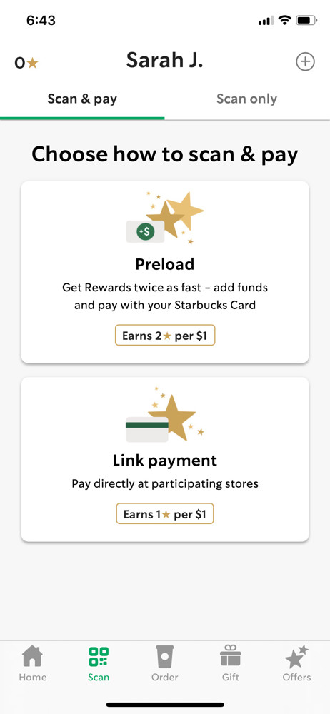 Starbucks Select payment method screenshot