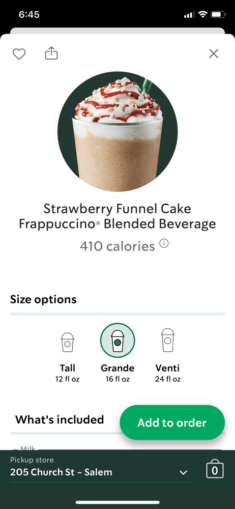 Starbucks Product detail screenshot
