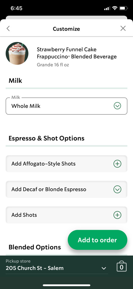 Starbucks Customize screenshot