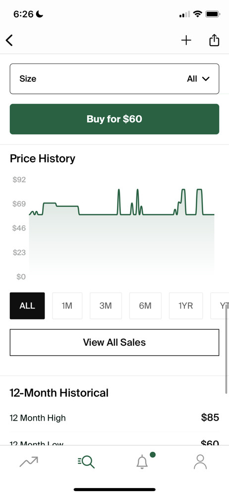 StockX Price history screenshot