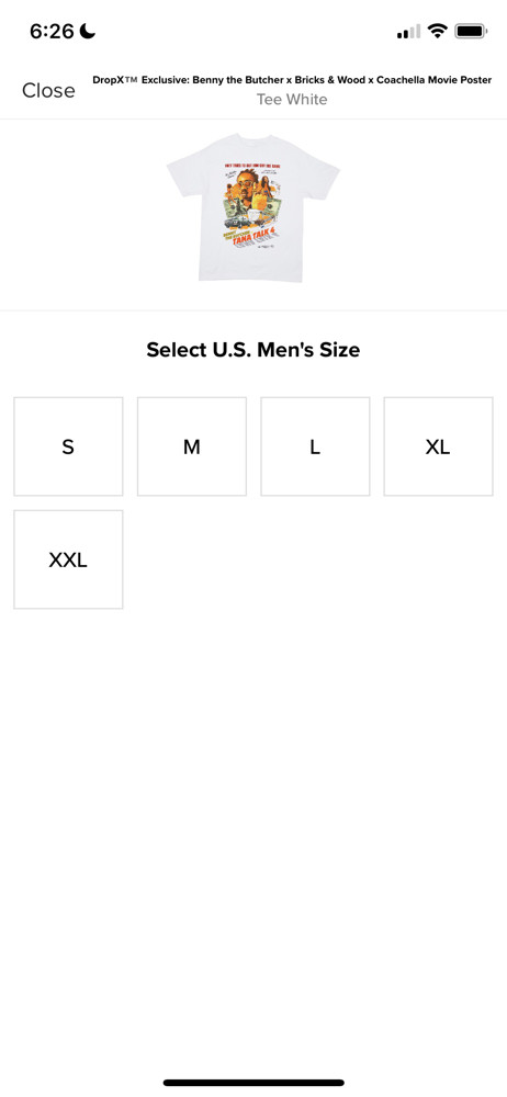 StockX Select size screenshot