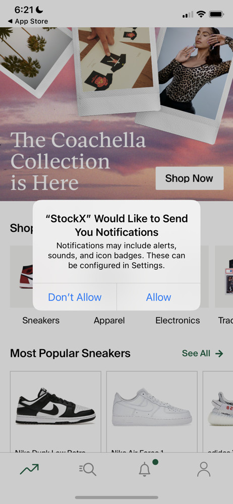 StockX Enable notifications screenshot
