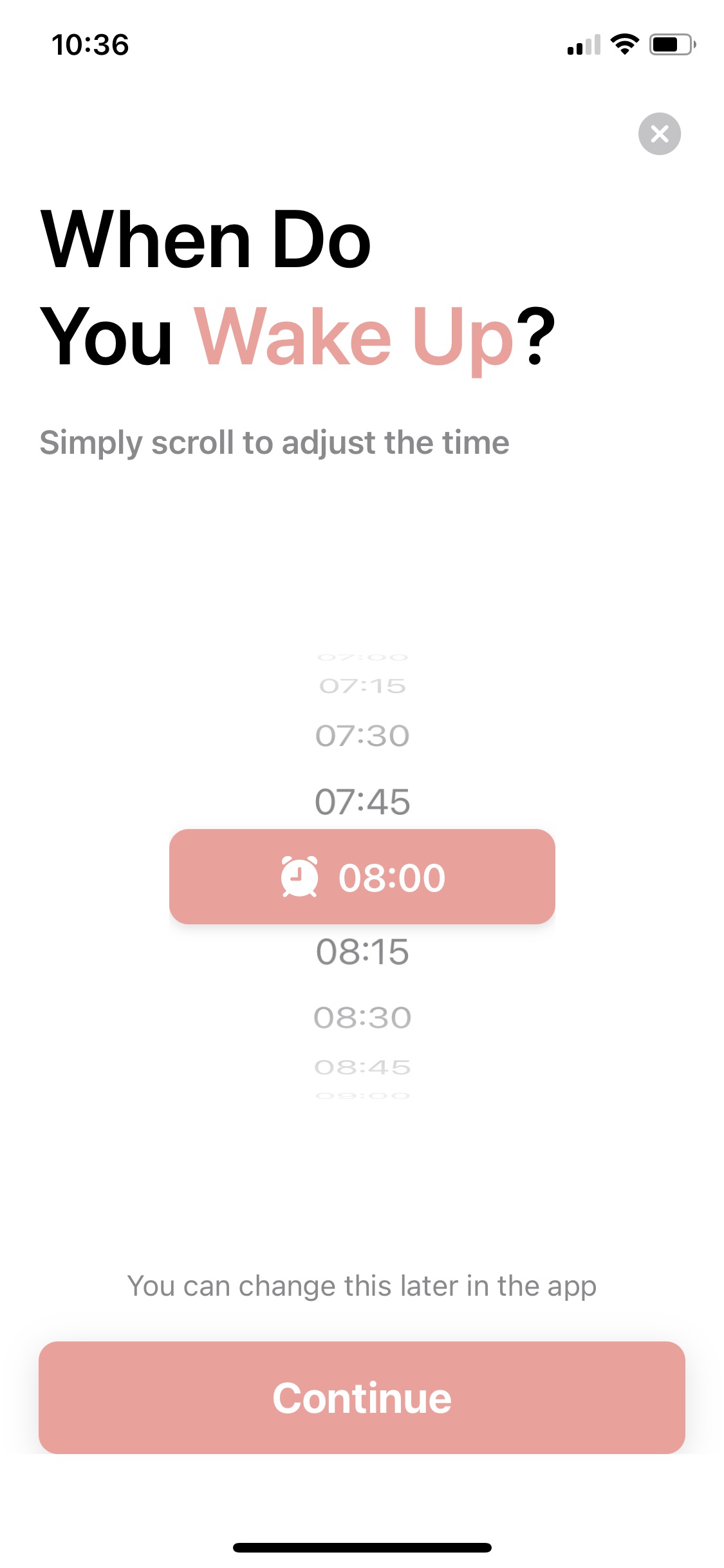 Screenshot of Structured - Select time