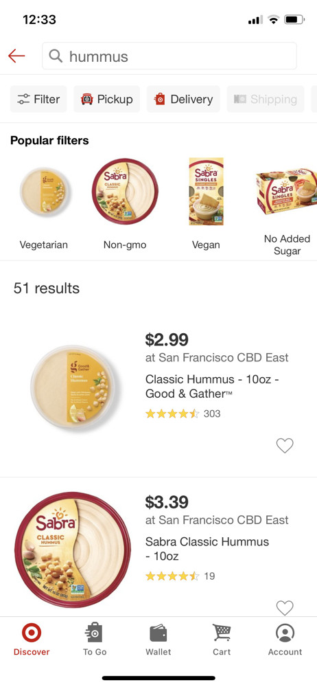 Target Search results screenshot