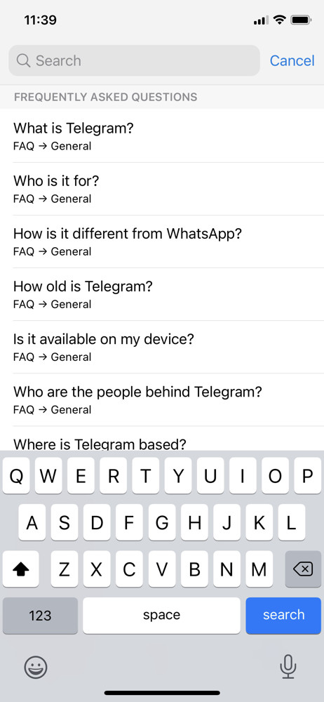 Telegram FAQ screenshot