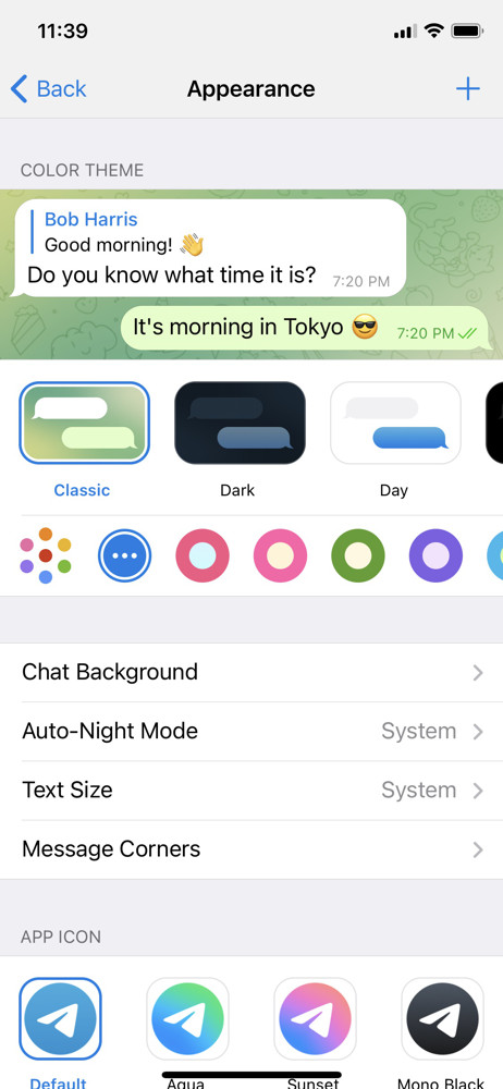 Telegram Customize appearance screenshot