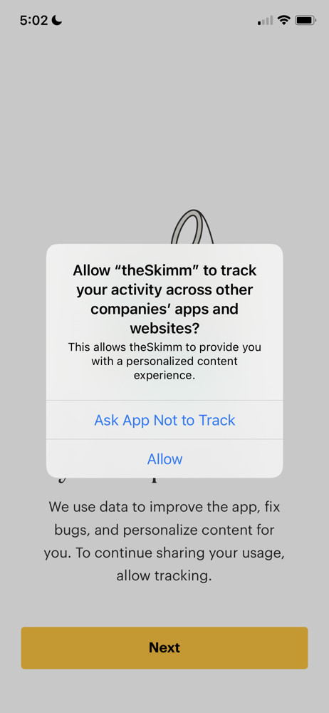 theSkimm Enable tracking screenshot