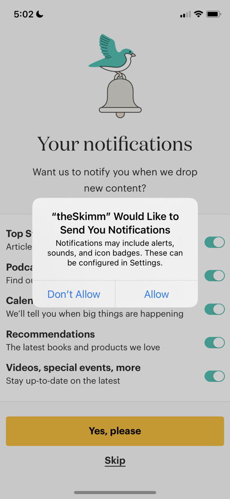 theSkimm Enable notifications screenshot