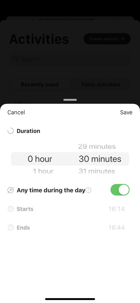 Tiimo Select duration screenshot