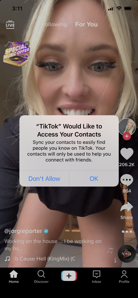 TikTok Allow contact access screenshot