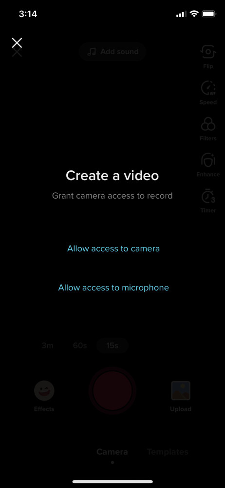 TikTok Enable camera screenshot
