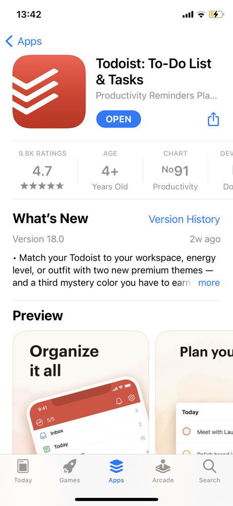 Todoist App store listing screenshot