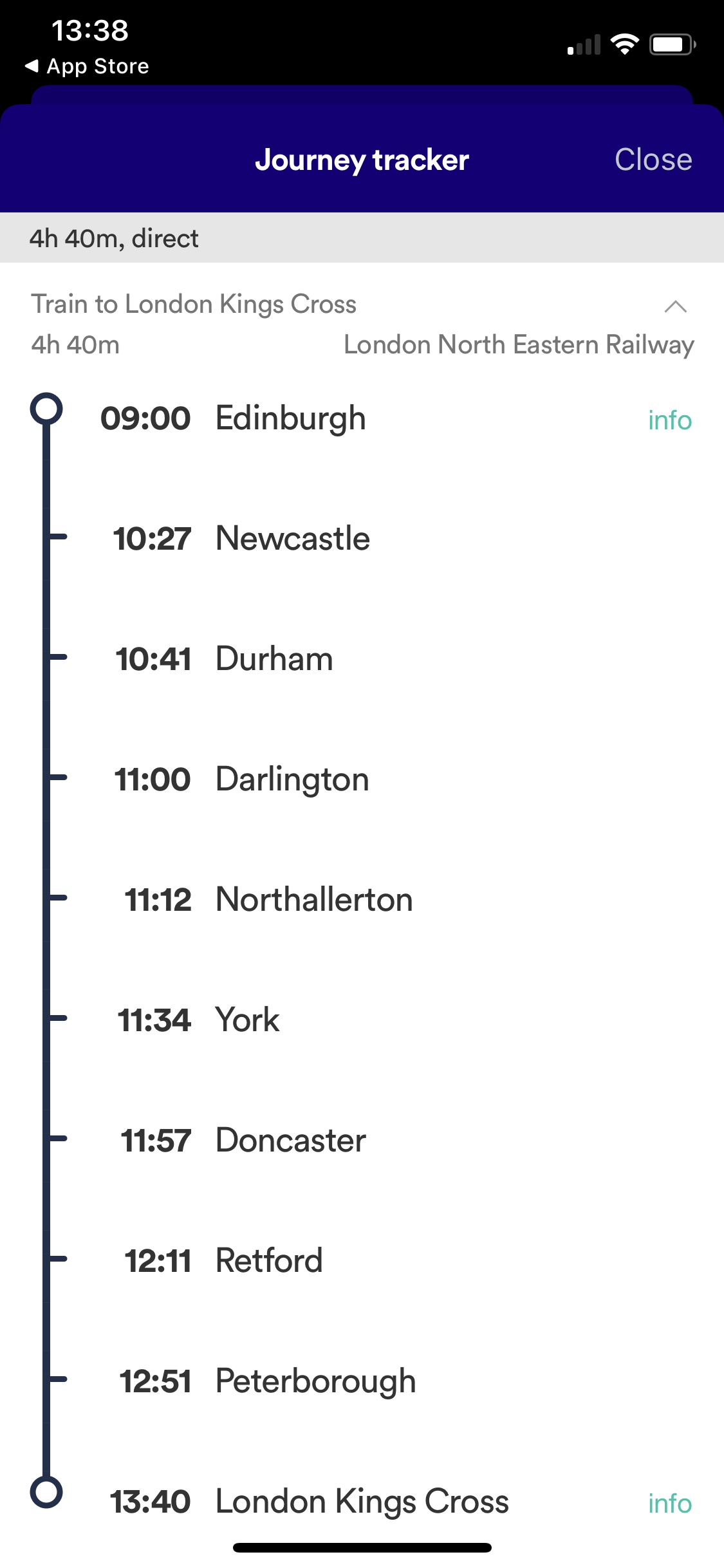 Screenshot of Trainline - Timeline