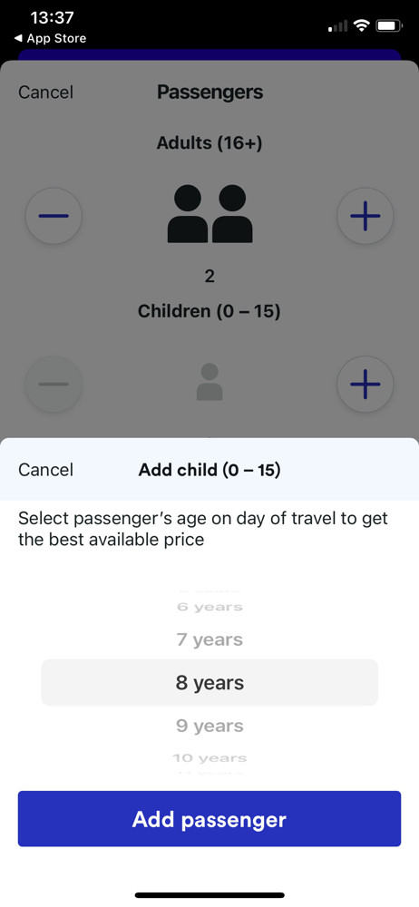 Trainline Add child screenshot
