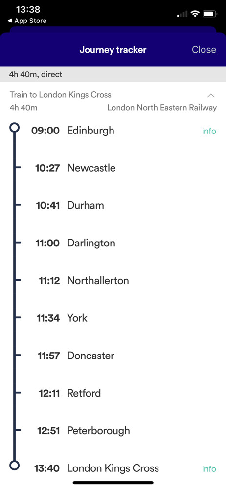 Trainline Timeline screenshot