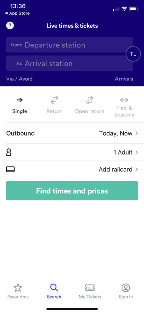Trainline Search screenshot