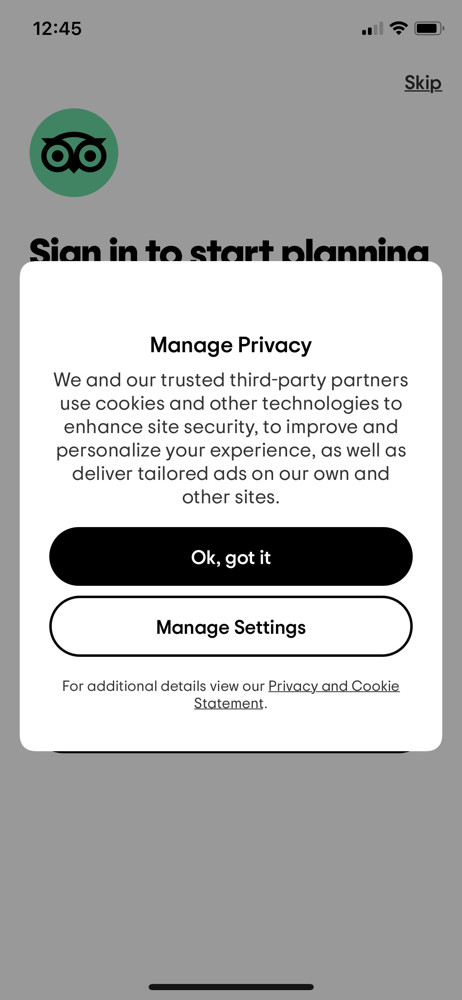 Tripadvisor Privacy policy screenshot