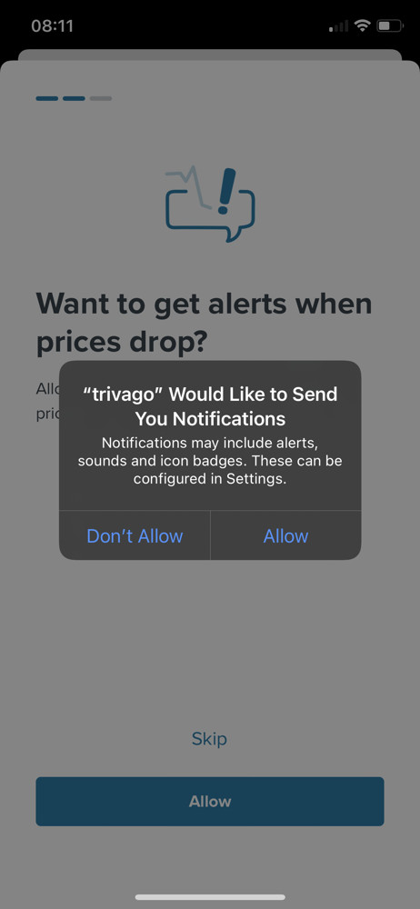 Trivago Enable notifications screenshot