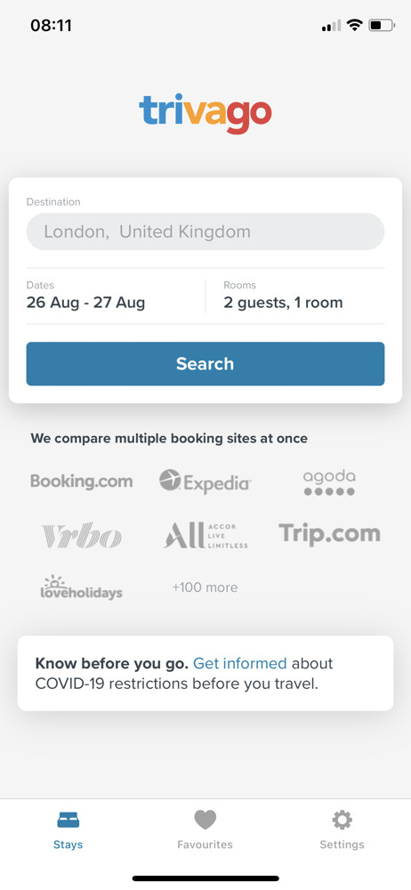 Screenshot from the Trivago iOS app