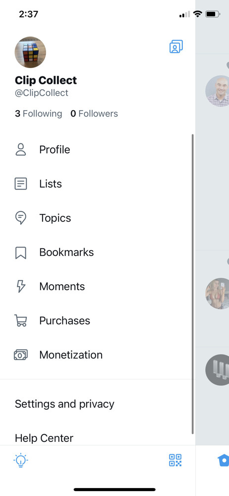 Twitter Navigation menu screenshot