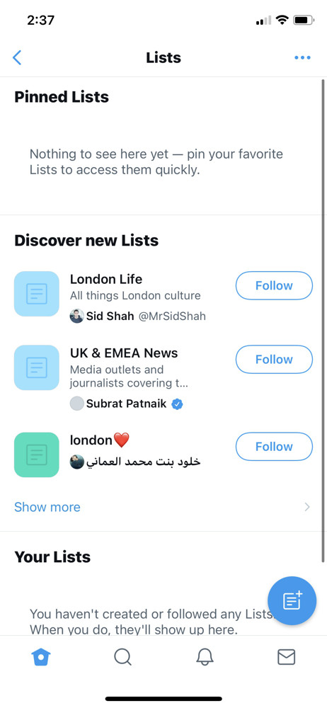 Twitter Lists screenshot