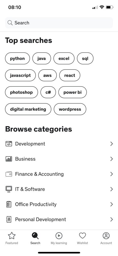Udemy Search screenshot