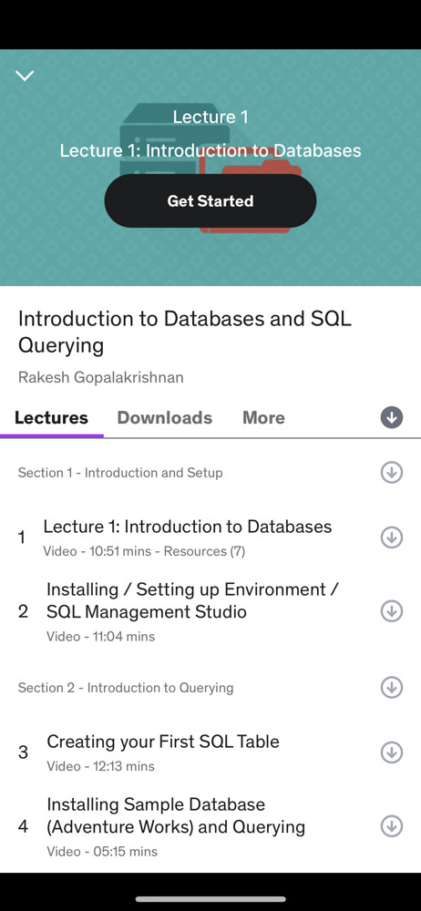 Screenshot from the Udemy iOS app