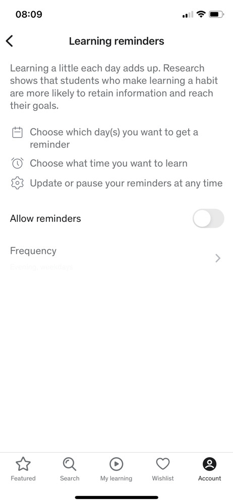 Udemy Set reminders screenshot