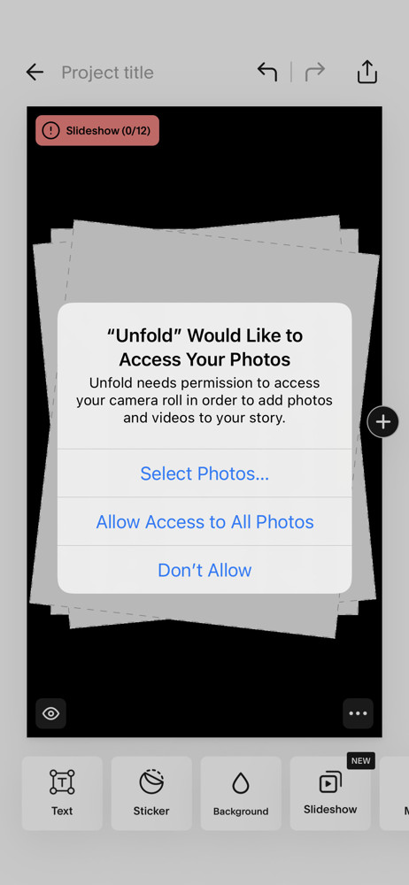 Unfold Enable photo access screenshot