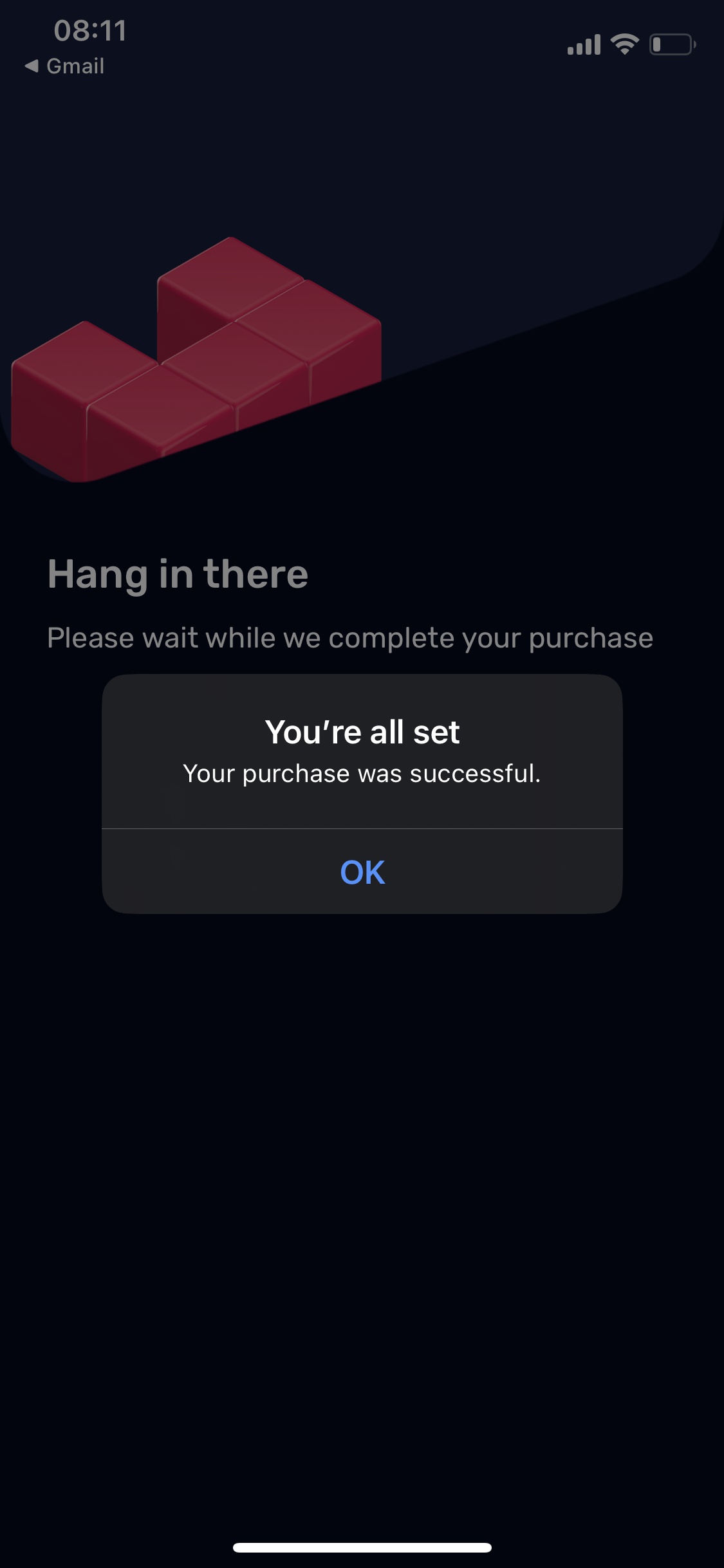 Screenshot of Uptime - Purchase successful