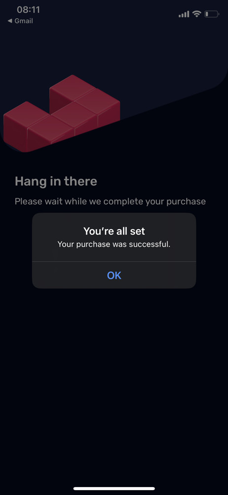 Uptime Purchase successful screenshot