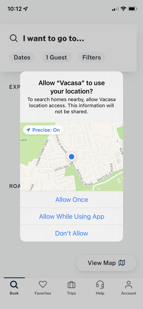 Vacasa Enable location services screenshot