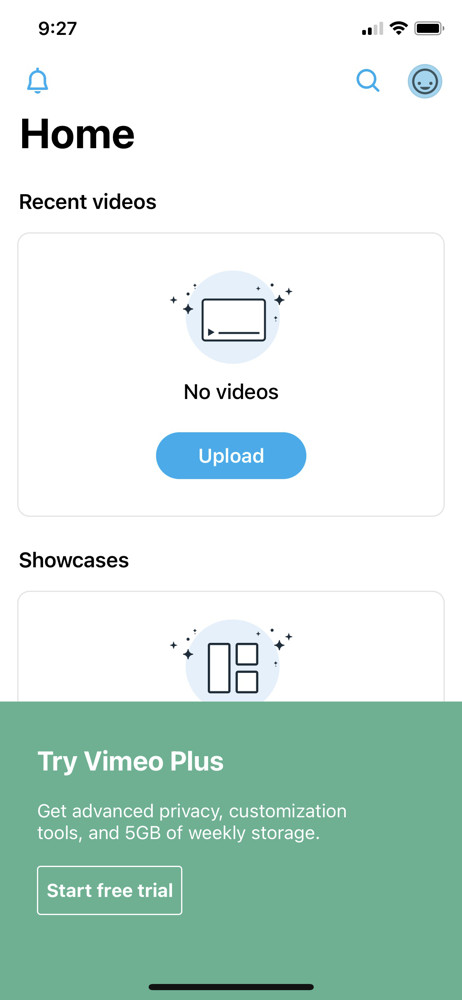 Vimeo Start trial screenshot