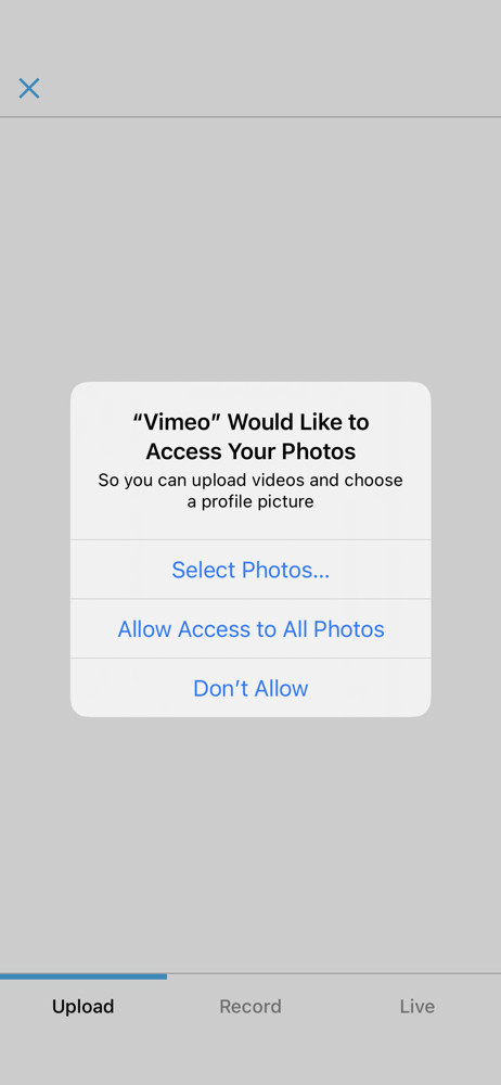 Vimeo Enable access to photos screenshot