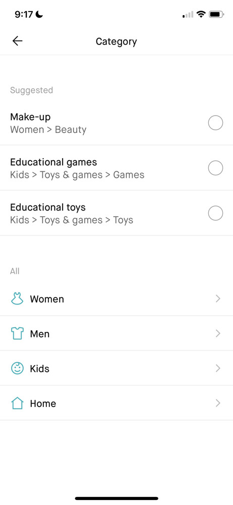 Vinted Select category screenshot