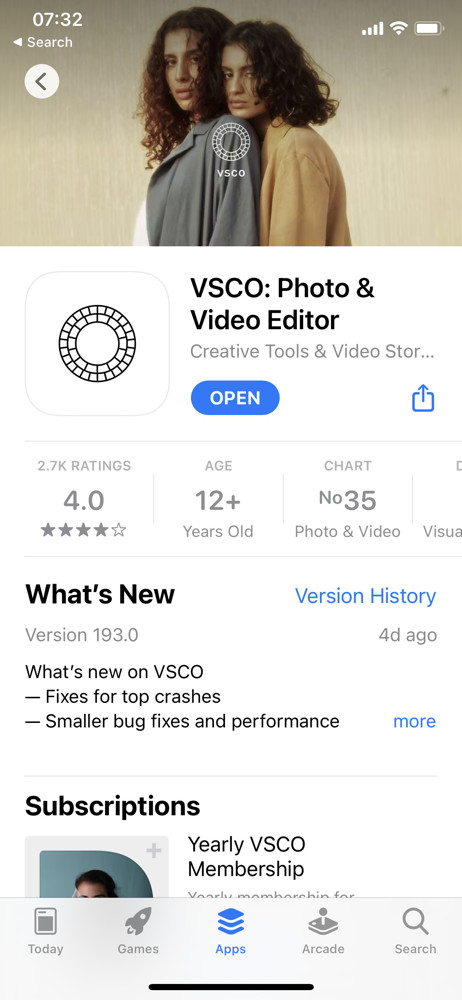 VSCO App store listing screenshot