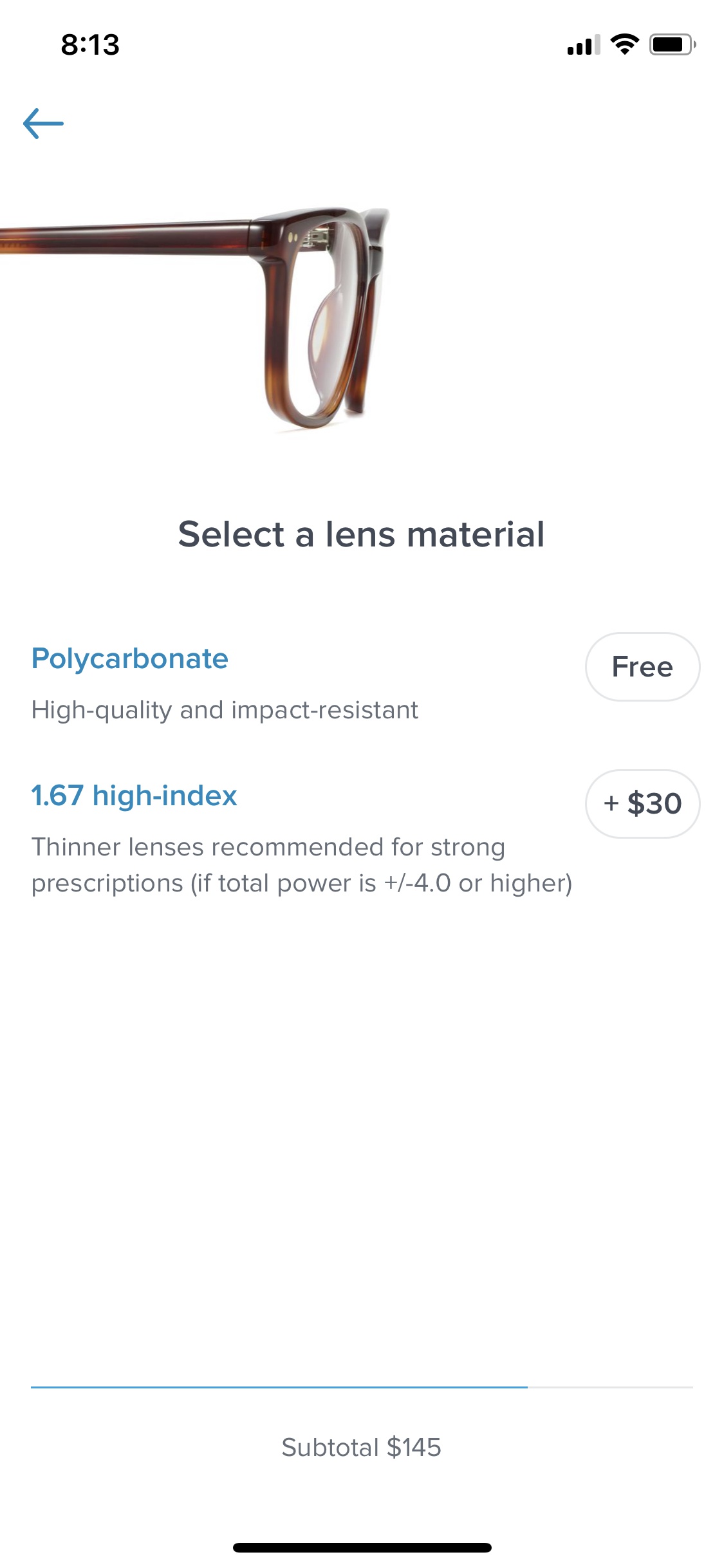 Screenshot of Warby Parker - Product configurator
