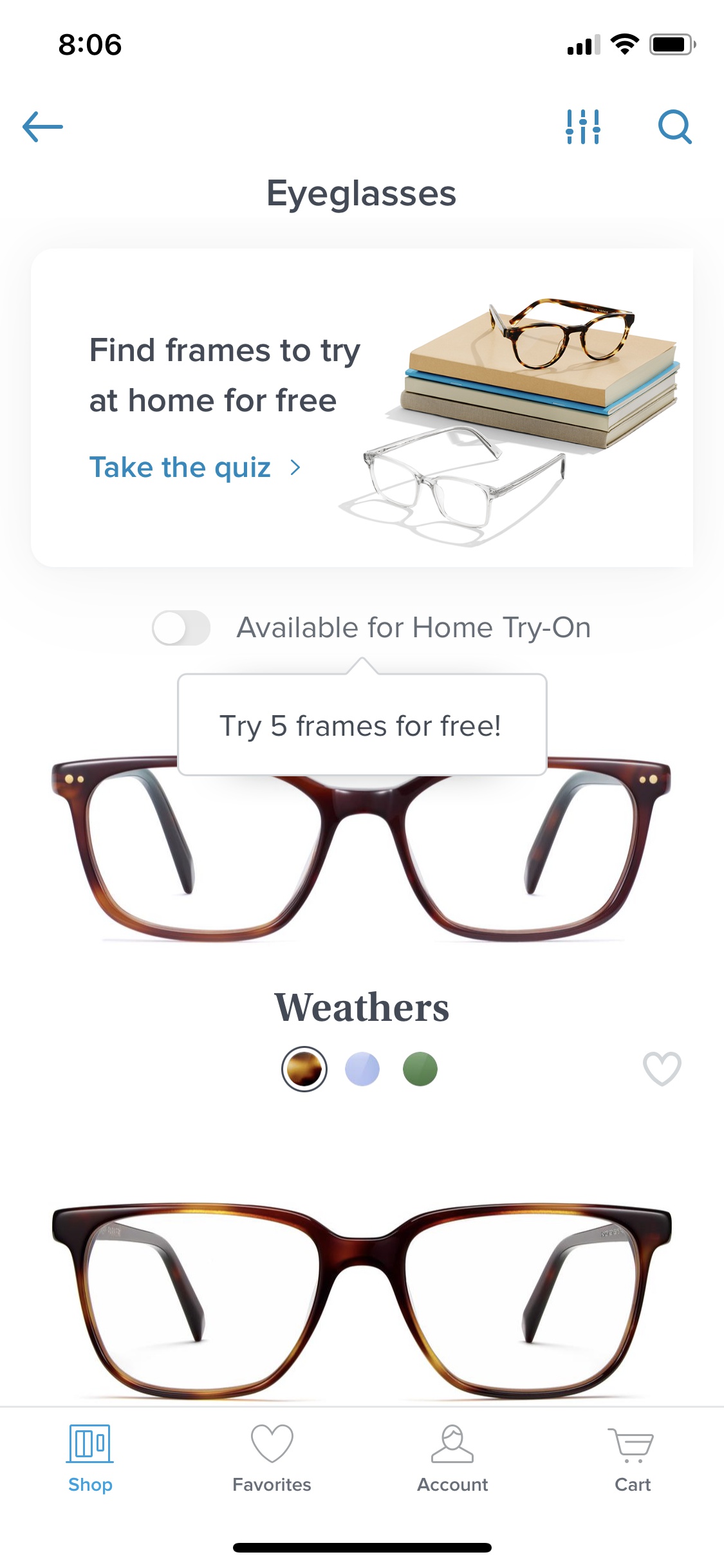 Screenshot of Warby Parker - Store