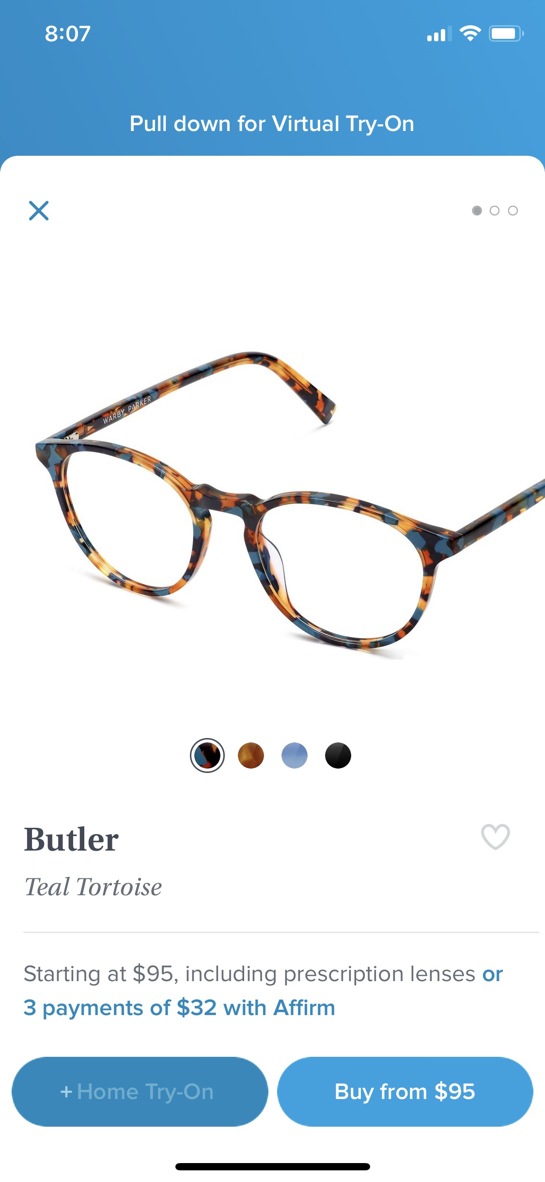 Screenshot of Warby Parker - Product detail