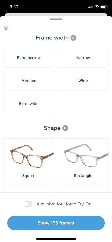 Warby Parker Filter screenshot