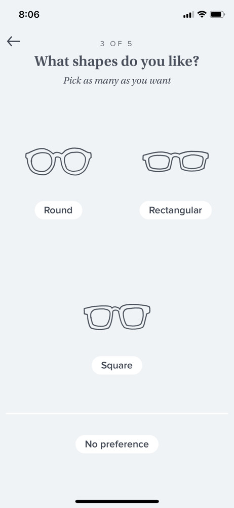 Warby Parker Survey question screenshot