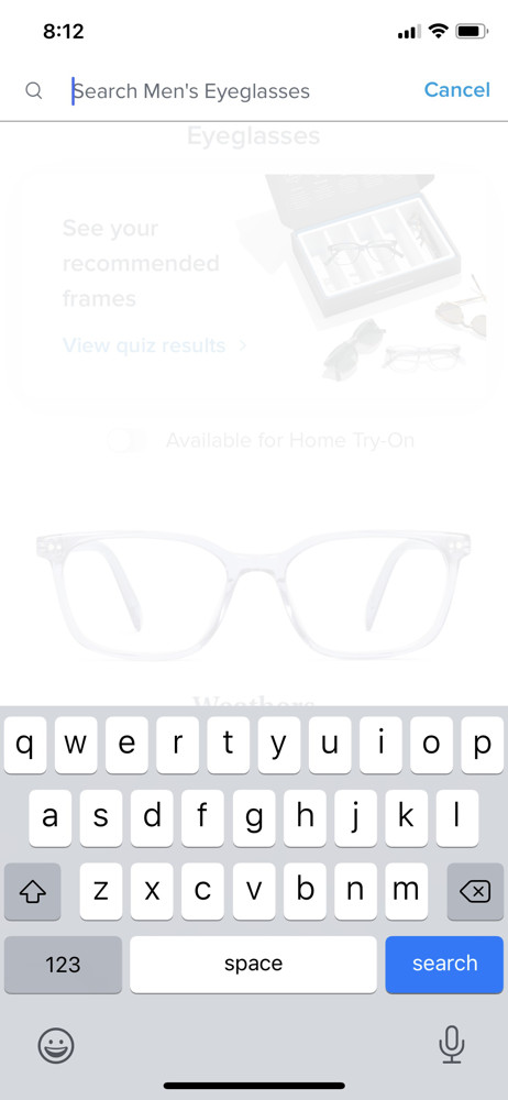 Warby Parker Search screenshot