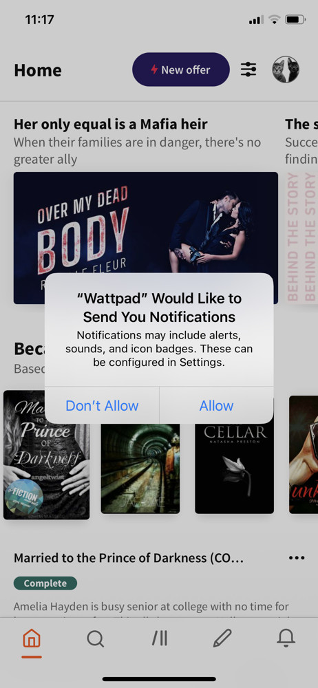 Wattpad Enable notifications screenshot