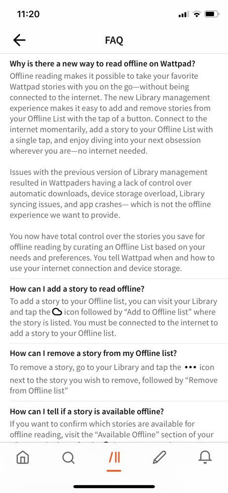 Wattpad FAQ screenshot