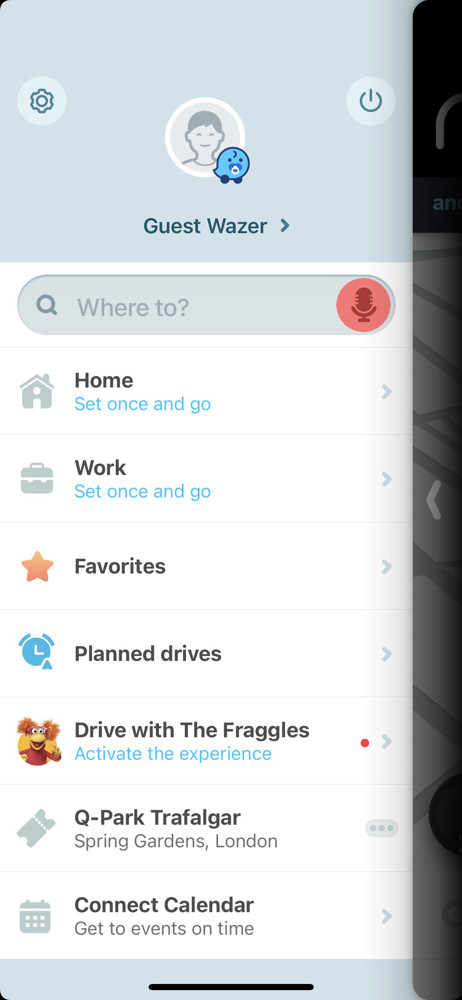 Waze Navigation menu screenshot