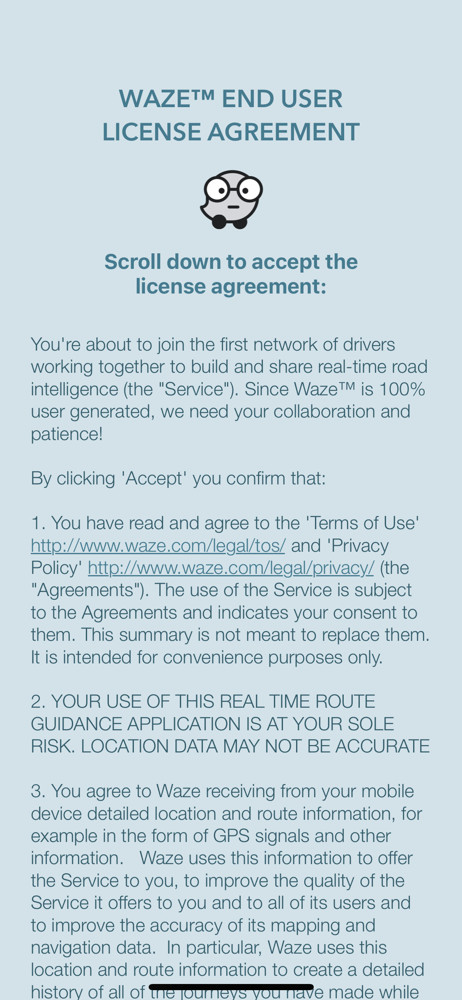Waze Agree to terms screenshot