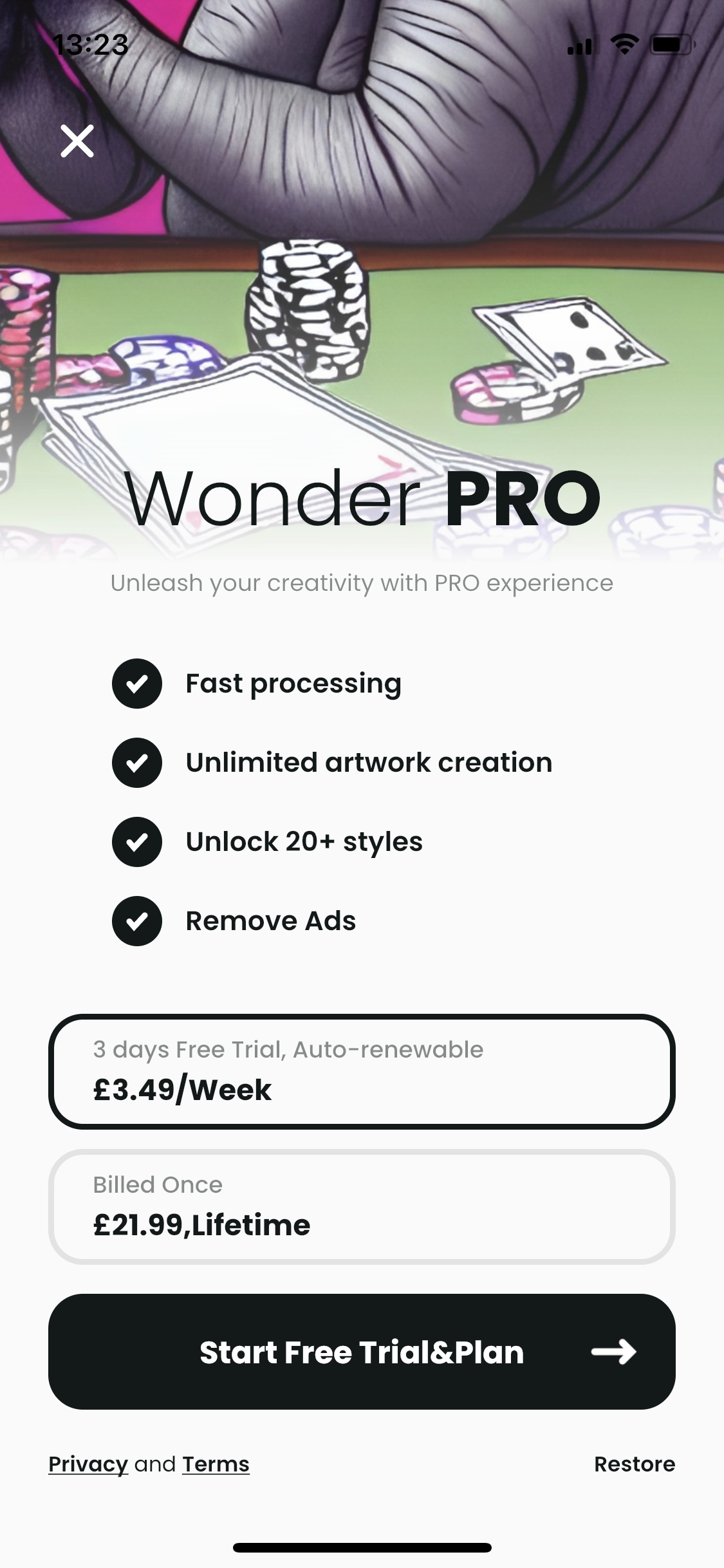 Screenshot of Wonder - Start trial