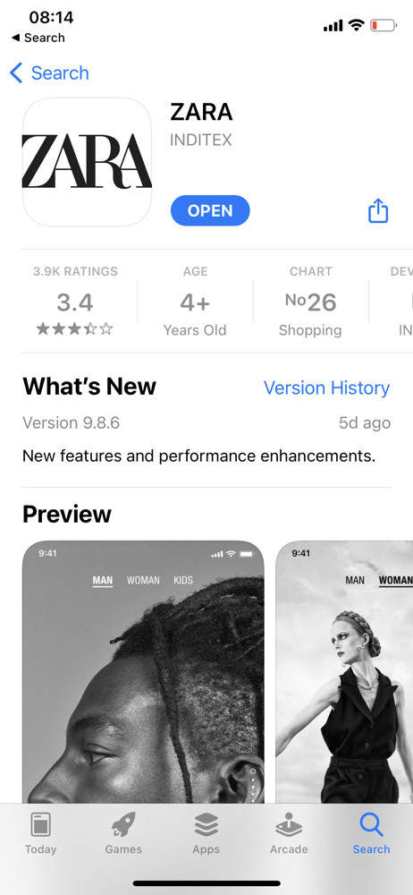 Zara App store listing screenshot