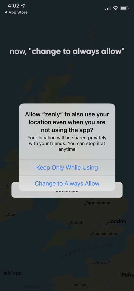 Zenly Enable location services screenshot