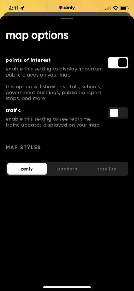 Zenly Map options screenshot